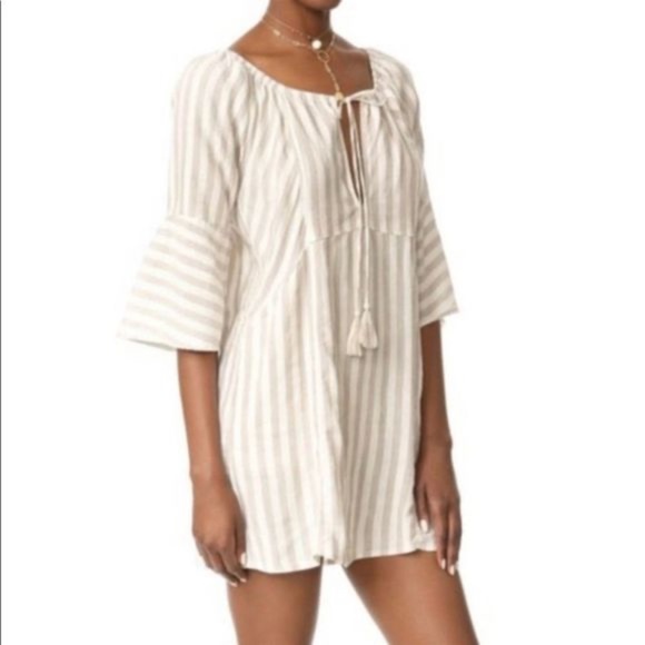 Free People Folk Town‎ Linen Off-Shoulder Striped Mini Dress Size XS - Picture 10 of 10